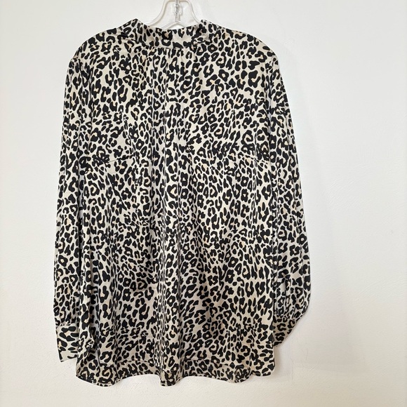 LOFT Leopard Print Silk Feel Silky Mock Neck Long Sleeve Blouse Top Shirt 16 - Picture 2 of 11